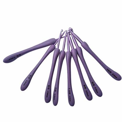 Imagem de Kit 8 Agulhas De Crochê Alumínio Lilás Cabos Ergonômicos