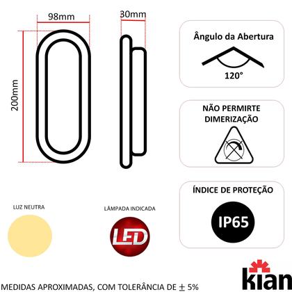 Imagem de Kit 8 Arandela Tartaruga Led Preta IP65 18w Branco Neutro 4000K