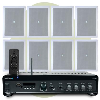 Imagem de Kit 8 Arandelas Jbl de Embutir Teto Som Ambiente Apartamento + Amplificador Bluetooth Usb Tv