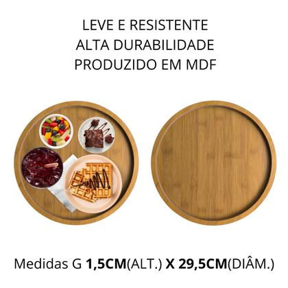 Imagem de Kit 8 Bandejas Prato em Madeira Redonda 29cm Tábua Cozinha