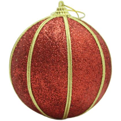 Imagem de Kit 8 Bolas Vermelho Glitter Árvore De Natal Artesanal 10cm