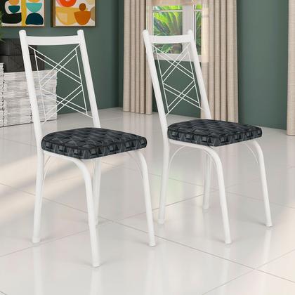 Imagem de Kit 8 Cadeiras de Cozinha Delaware Estampado Mosaico Silver Pés de Ferro Branco - Pallazio