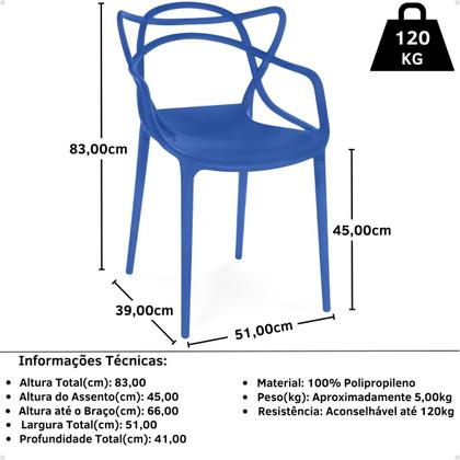 Imagem de Kit 8 Cadeiras de Jantar Allegra Prática Empilhável - Azul Petróleo