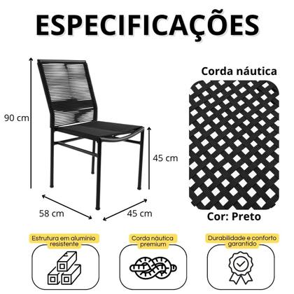 Imagem de Kit 8 Cadeiras Lari Empilhavel em Aluminio e Corda Nautica Preto
