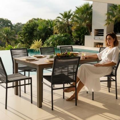 Imagem de Kit 8 Cadeiras Lari Empilhavel em Aluminio e Corda Nautica Preto