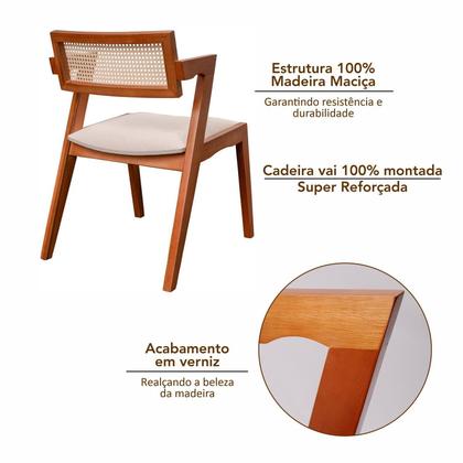 Imagem de Kit 8 Cadeiras Madeira Maciça, Rattan de Fibra 100% Natural e Estofada Verona Espresso Móveis