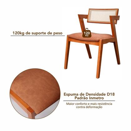 Imagem de Kit 8 Cadeiras Madeira Maciça, Rattan de Fibra 100% Natural e Estofada Verona Espresso Móveis