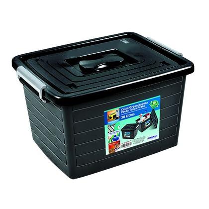 Imagem de Kit 8 Caixa Organizadora Multiuso Preta C/ Tampa 30L