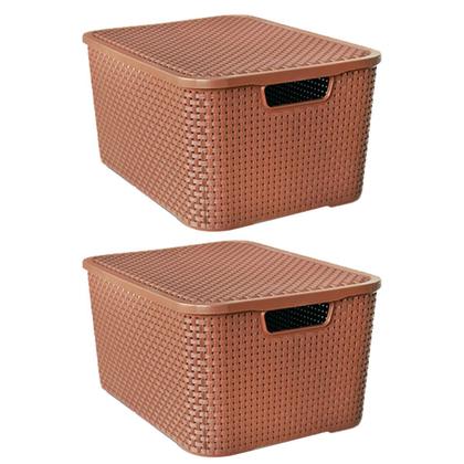 Imagem de Kit 8 Caixas Organizadoras Rattan Marrom 20 Litros C/ Tampa 25597 Arqplast