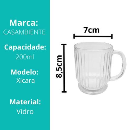Imagem de Kit 8 Caneca Xicara De Vidro Canelada Grafiatto Chá Café 200ml