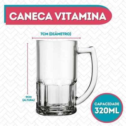 Imagem de Kit 8 Canecas Linha Vitamina 320ML Transparente P/ Chopp Bar