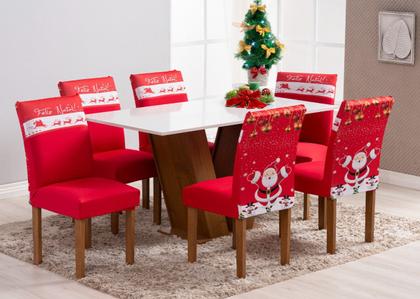 Imagem de Kit 8 Capa Cadeira Mesa 8 Lugares Sala Jantar Decoração Natal