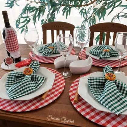 Imagem de Kit 8 Capa Sousplat Xadrez Vermelho em tecido com elástico