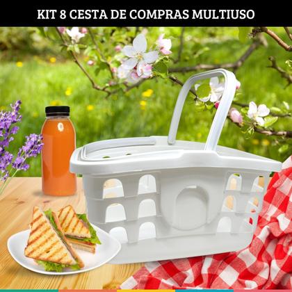Imagem de Kit 8 Cestinhas de Compras Branca com Alça Cesta Mercado