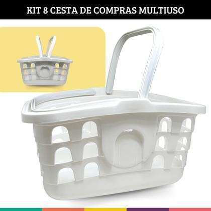 Imagem de Kit 8 Cestinhas de Compras Branca com Alça Cesta Mercado