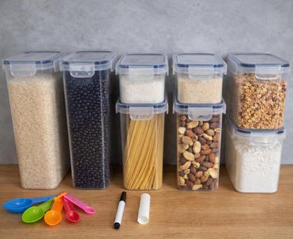 Imagem de Kit 8 Conjunto de Potes Herméticos em Plástico com Trava e Design Empilhável - Organizador para Mantimentos