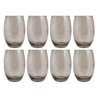 Imagem de Kit 8 Copo De Vidro 450ml Redondo Bellagio Cinza Luxo