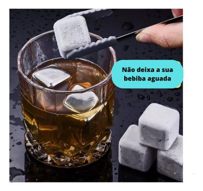 Imagem de Kit 8 Cubos De Gelo Aço Inox Metal Com Pegador Whisky Drinks