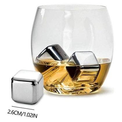 Imagem de Kit 8 Cubos De Gelo Aço Inox Metal Com Pegador Whisky Drinks