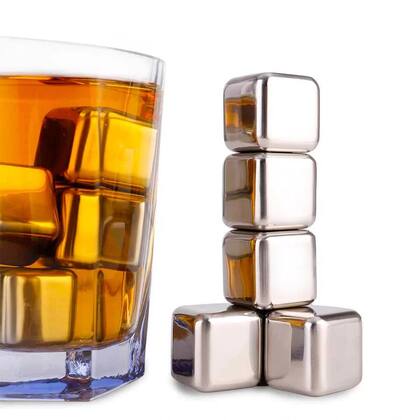 Imagem de Kit 8 Cubos de Gelo Artificial Aco Inox Reutilizavel Pegador