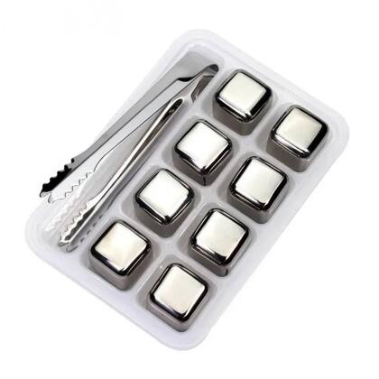 Imagem de Kit 8 Cubos de Gelo Artificial Aco Inox Reutilizavel Pegador