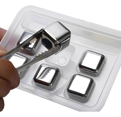 Imagem de Kit 8 Cubos De Gelo Inox Metal Drinks Whisky suco +pegador