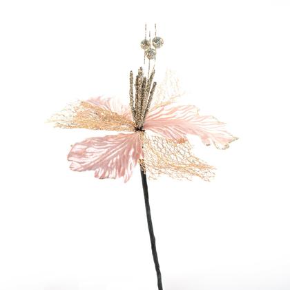 Imagem de Kit 8 Flores Rosa Artificiais Decoração Natal Glitter 30cm