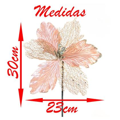 Imagem de Kit 8 Flores Rosa Artificiais Decoração Natal Glitter 30cm