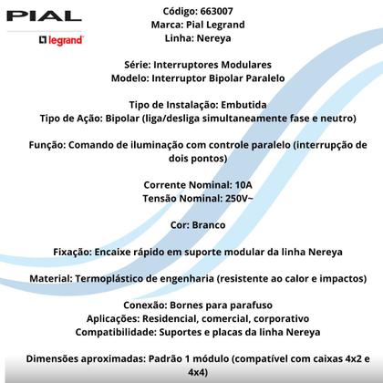 Imagem de Kit 8 Interruptor (módulo) Bipolar Paralelo Nereya 663007