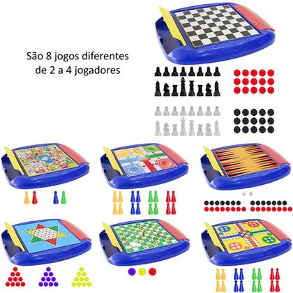 Imagem de Kit 8 jogos em 1 Adulto e Infantil para família com Xadrez Dama Art Brink