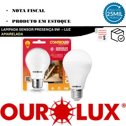 Imagem de Kit 8 Lampada Controled 9w Sensor Presença Luz Amarela 2700K