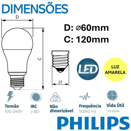 Imagem de Kit 8 Lampada Led Philips 11w Bivolt Luz Amarela 3000k Base E27