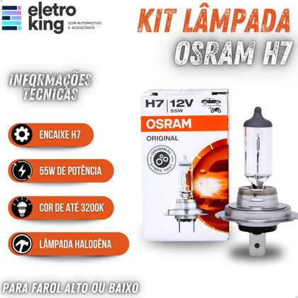 Imagem de Kit 8 Lâmpadas Halógenas Osram H7 55W 12V Farol Baixo Alto Carro Moto Iluminação Potente e Original