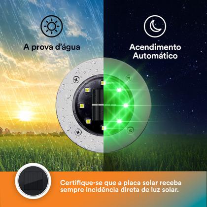 Imagem de Kit 8 Luminárias Spot Solar Cromado ZON Verde Automática para Decoração de Jardim em LED