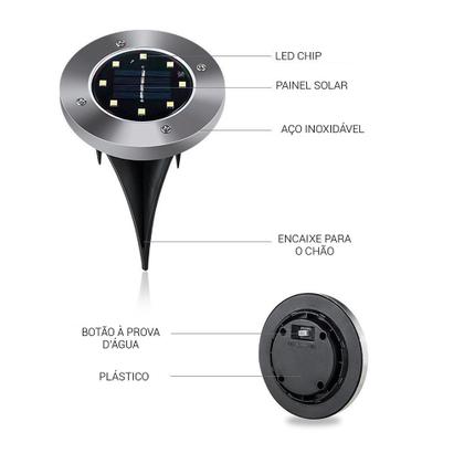 Imagem de Kit 8 ou 4 Peças Luminária Luz Solar Espeto Acionamento Automático ao Anoitecer Á prova D'Água Jardim Decoração