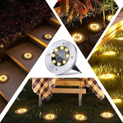Imagem de Kit 8 ou 4 Peças Luminária Luz Solar Espeto Acionamento Automático ao Anoitecer Á prova D'Água Jardim Decoração