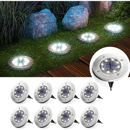 Imagem de Kit 8 ou 4 Peças Luminária Luz Solar Espeto Acionamento Automático ao Anoitecer Á prova D'Água Jardim Decoração