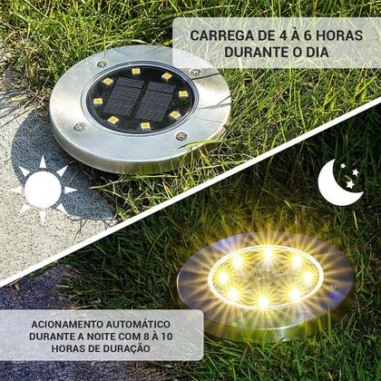 Imagem de Kit 8 ou 4 Peças Luminária Luz Solar Espeto Acionamento Automático ao Anoitecer Á prova D'Água Jardim Decoração