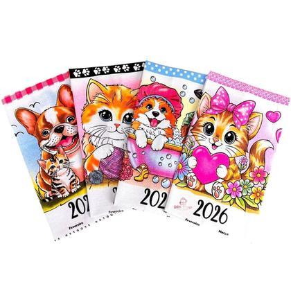 Imagem de Kit 8 Pano De Prato Calendário 2026 Pet - 4 Estampas Sortida
