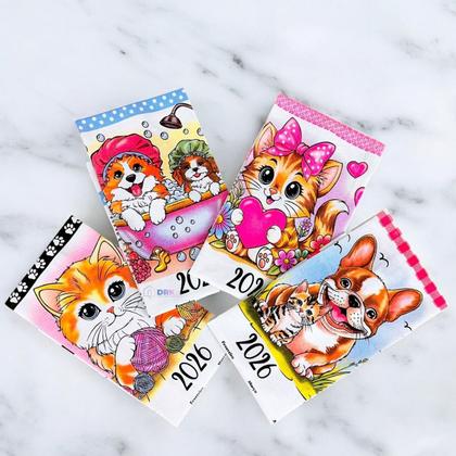 Imagem de Kit 8 Pano De Prato Calendário 2026 Pet - 4 Estampas Sortida