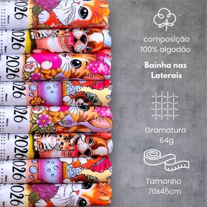 Imagem de Kit 8 Pano De Prato Calendário 2026 Pet - 4 Estampas Sortida
