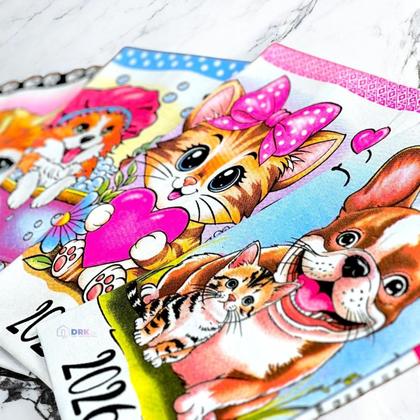 Imagem de Kit 8 Pano De Prato Calendário 2026 Pet - 4 Estampas Sortida