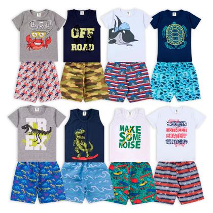 Imagem de Kit 8 Peças 4 Conjuntos Infantil Menino Verão Roupa Criança Qualidade Premium