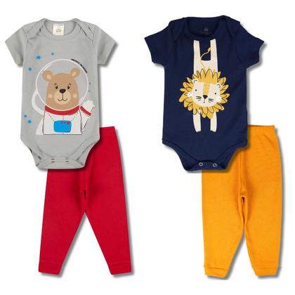 Imagem de Kit 8 Peças de Roupas para Bebê Menino 4 Body Curto 4 Calça Mijão Kit 4 Body Roupa Infantil Bebê menino