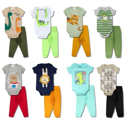 Imagem de Kit 8 Peças de Roupas para Bebê Menino 4 Body Curto 4 Calça Mijão Kit 4 Body Roupa Infantil Bebê menino