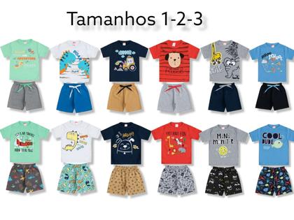Imagem de Kit 8 Peças Infantil Masculino Menino Verão 4 Camisetas + 4 Shorts