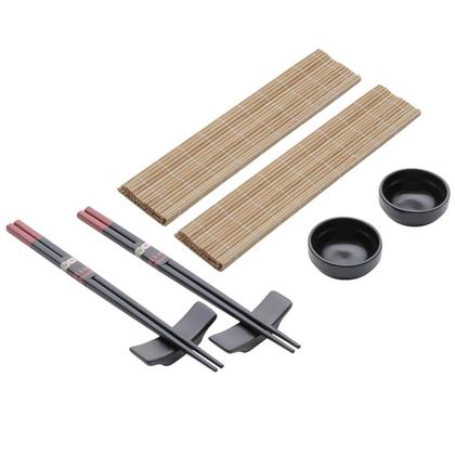 Imagem de Kit 8 Peças para Sushi Lyor Esteira Molheira Suporte e Hashi Shoyo Yokohama Cerâmica Bambu