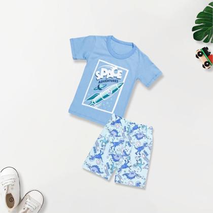 Imagem de Kit 8 Peças Roupa Infantil Verão Menino - 4 Conjunto Calor Moletinho Criança e Bebe Masculino 4 Camiseta 4 Short