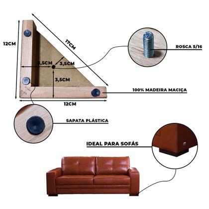 Imagem de Kit 8 Pés de Madeira em L para Sofá 12cm - Mozzelar
