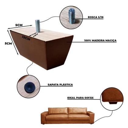 Imagem de Kit 8 Pés de Madeira Retangular para Sofá 12cm - Mozzelar